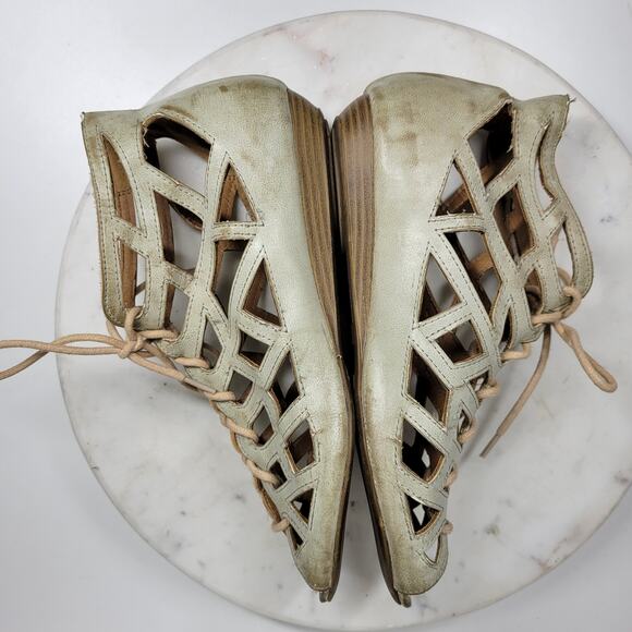 MIA Botticelli Sandals Womens 7.5 Green Leather Cutout Lace Up Strappy Gladiator - Picture 9 of 13